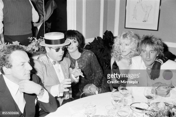 Elton John, Liza Minnelli, Alana Stewart and Rod Stewart pictured at the White Elephant to celebrate Liza Minnelli's opening night show in London,...