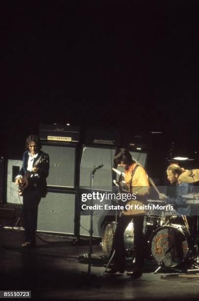 Photo of CREAM, L-R: Jack Bruce, Eric Clapton, Ginger Baker performing live onstage at farewell concert, with Marshall amplifiers