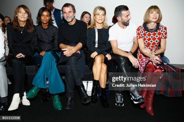 Marie Amelie Sauve, Liya Kebede, Eric Lartigau, Marina Fois, Nicolas Ghesquiere and Anna Wintour attend the Paco Rabanne show as part of the Spring...