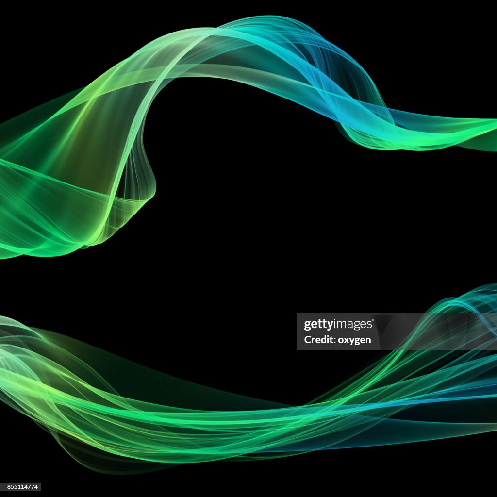 Abstract green blue, line, wave, fabric isolated on black background