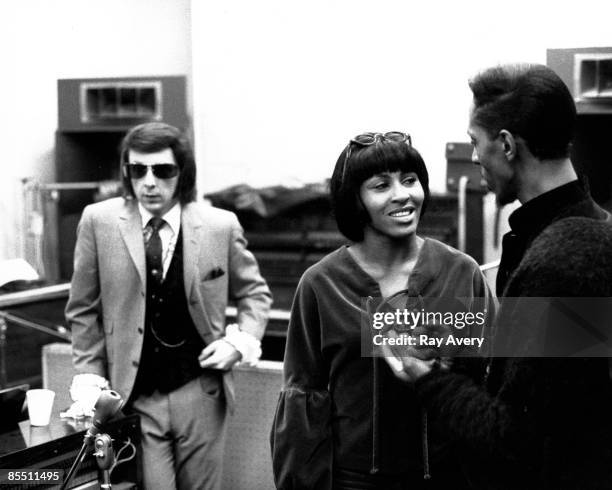 Photo of Phil SPECTOR, with Ike & Tina Turner - L-R: Phil Spector, Ike Turner & Tina Turner - in studio, recording 'River Deep, Mountain High'