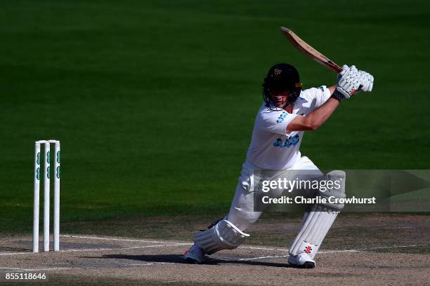 Harry Finch of Sussex hits out during day four of the Specsavers County Championship Division Two match between Sussex and Nottinghamshire at The 1st...