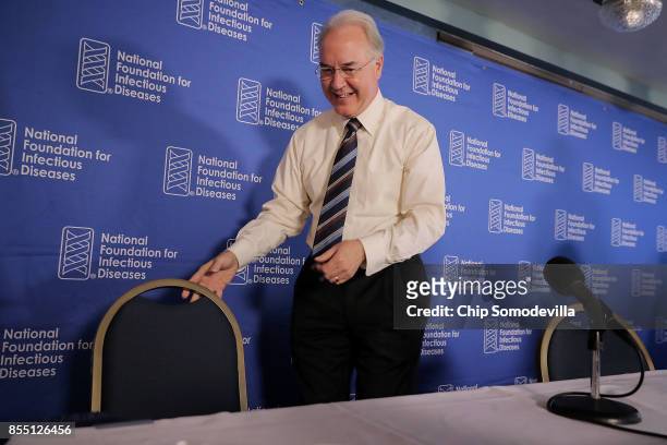 Heath and Human Services Secretary Tom Price leaves after receiving his annual flu vaccine during an event at the National Press Club September 28,...