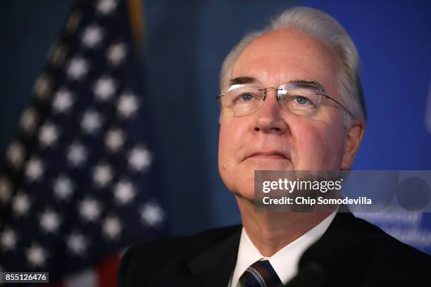 Heath and Human Services Secretary Tom Price participates in an event to promote the flu vaccine at the National Press Club September 28, 2017 in...