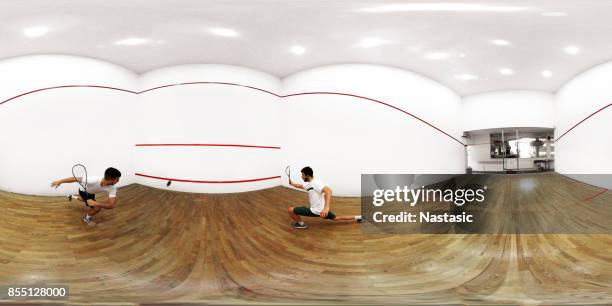 men playing squash game - equirectangular panorama stock pictures, royalty-free photos & images