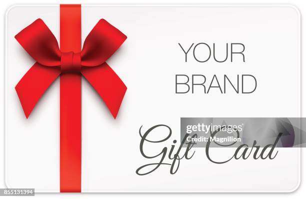 geschenkgutschein mit roter schleife - gift certificate or card stock-grafiken, -clipart, -cartoons und -symbole