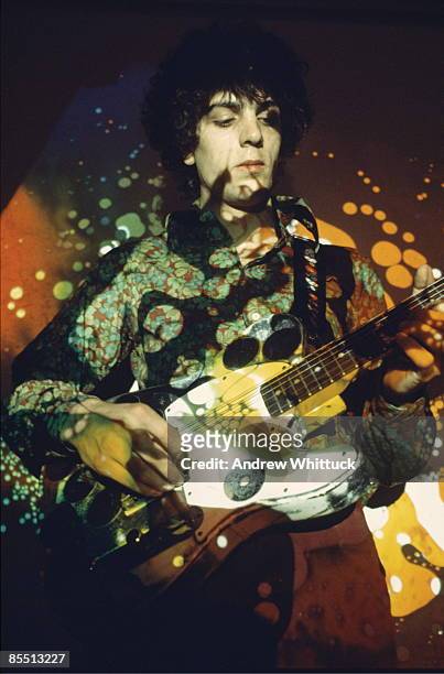 Singer Syd Barrett performing live onstage, playing Fender Esquire guitar, 1967.