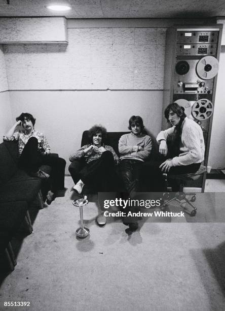 Photo of Syd BARRETT and PINK FLOYD and Roger WATERS and Rick WRIGHT; L-R: Nick Mason, Syd Barrett, Rick Wright, Roger Waters - posed, group shot in...