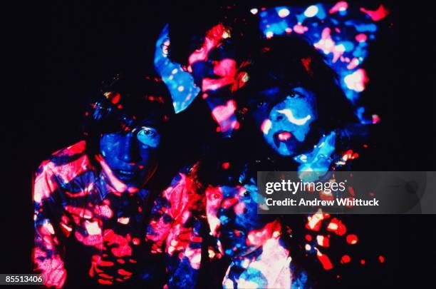 Photo of PINK FLOYD, L-R: Roger Waters, Syd Barrett , Nick Mason , Rick Wright - posed, group shot, psychedelic lighting