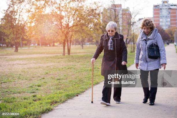 assistenza senior - nonni bastone foto e immagini stock