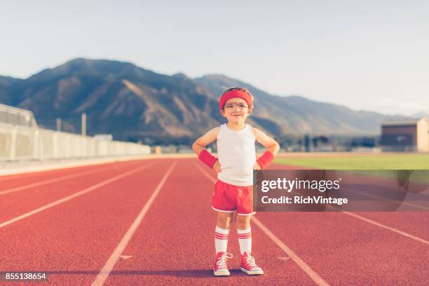 young retro boy and fitness instructor - sweat band stock pictures, royalty-free photos & images