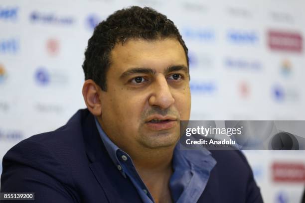 President of Antalyaspor Ali Safak Ozturk attends Antalyaspor's signing ceremony with former Brazilian player and head coach Leonardo Nascimento de...