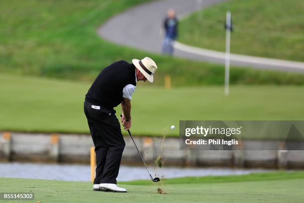 Mark Mouland of Wales in action during the first round of the Paris Legends Championship played at Le Golf National on September 28, 2017 in Paris,...