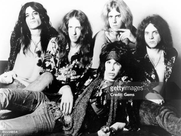 Photo of AEROSMITH and Joe PERRY and Tom HAMILTON and Steven TYLER and Brad WHITFORD and Joey KRAMER; L-R: Joe Perry, Brad Whitford, Steven Tyler ,...