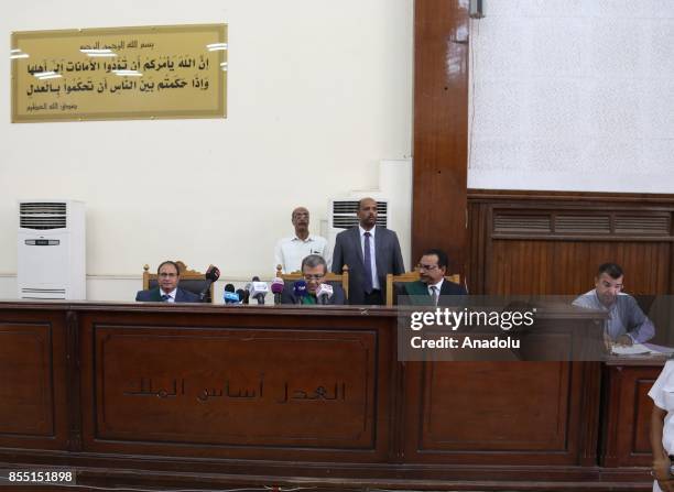 Judge Ahmad Ibrahem Mohammed , leads the trial session, known as breaking up the Rabaa el-Adaweya protests case, at Cairo Police Academy in Cairo,...