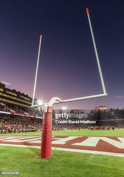 General view of Stanford Stadium and goal posts prior to an NCAA Pac-12 football game between the UCLA Bruins and the Stanford Cardinal on September...