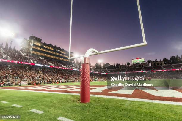 General view of Stanford Stadium and goal posts prior to an NCAA Pac-12 football game between the UCLA Bruins and the Stanford Cardinal on September...