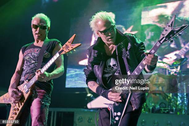 Photo of SCORPIONS and Rudolf SCHENKER and Michael SCHENKER, L-R Rudolf and Michael Schenker performing on stage