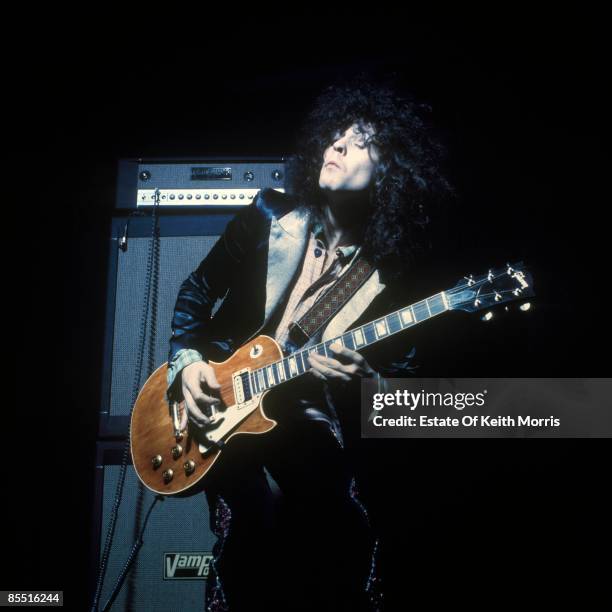 Photo of T REX and Marc BOLAN; performing live onstage playing Gibson Les Paul guitar