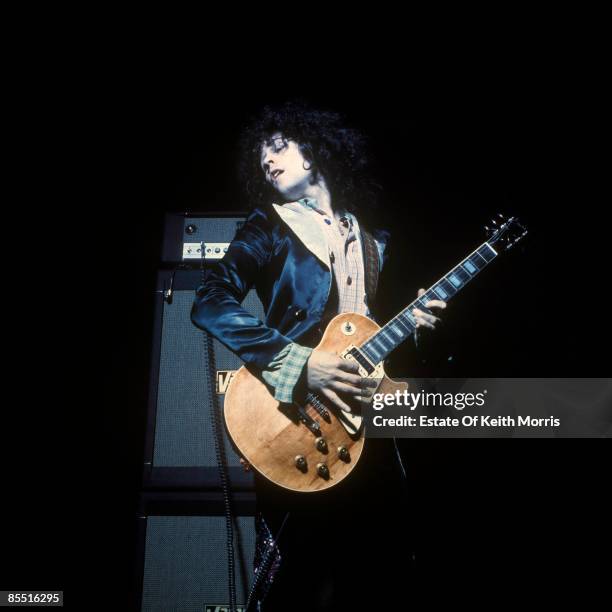 Photo of T REX and Marc BOLAN; performing live onstage playing Gibson Les Paul guitar