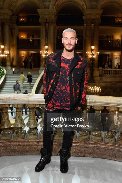 Pokora attends the Balmain show as part of the Paris Fashion Week Womenswear Spring/Summer 2018 on September 28, 2017 in Paris, France.