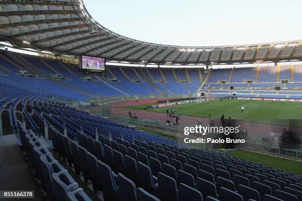General view of empty stands at the Stadio Olimpico before the UEFA Europa League group K match between SS Lazio and SV Zulte Waregem is played...