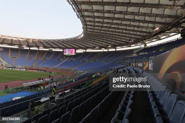 General view of empty stands at the Stadio Olimpico before the UEFA Europa League group K match between SS Lazio and SV Zulte Waregem is played...
