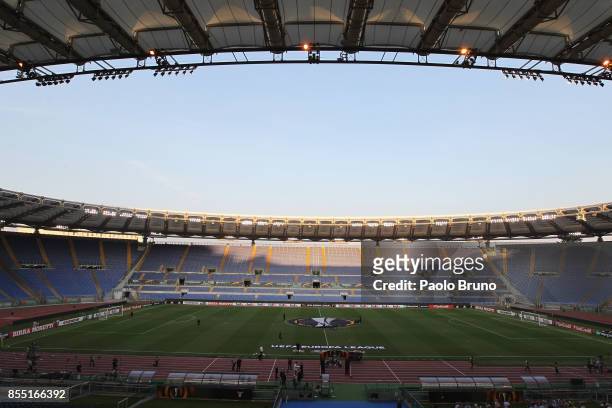 General view of empty stands at the Stadio Olimpico before the UEFA Europa League group K match between SS Lazio and SV Zulte Waregem is played...