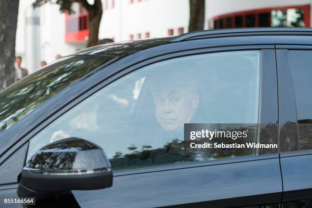 Carlo Ancelotti is leaving the Saebener Strasse training ground on September 28, 2017 in Munich, Germany. FC Bayern Muenchen has sacked head coach...