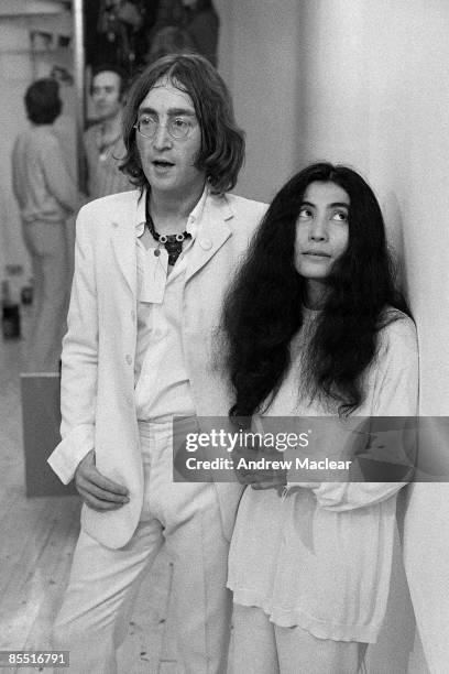 Photo of John LENNON and BEATLES and Yoko ONO; John Lennon with Yoko Ono at the opening of John's You Are Here exhibition at the Robert Fraser...