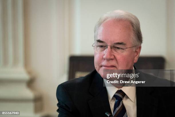 Heath and Human Services Secretary Tom Price attends a listening session regarding the opioid crisis hosted by First Lady Melanie Trump in the State...