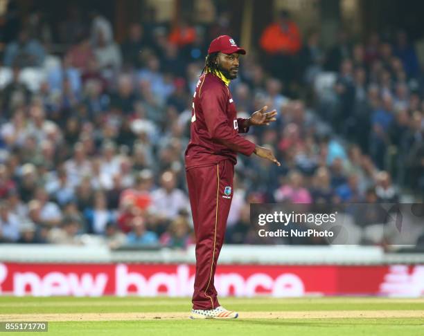 Chris Gayle of West Indies during 4th Royal London One Day International Series match between England and West Indies at The Kia Oval, London on 27...