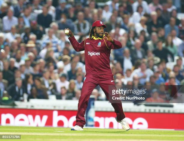 Chris Gayle of West Indies during 4th Royal London One Day International Series match between England and West Indies at The Kia Oval, London on 27...