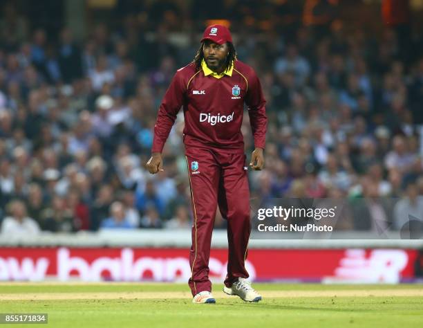 Chris Gayle of West Indies during 4th Royal London One Day International Series match between England and West Indies at The Kia Oval, London on 27...