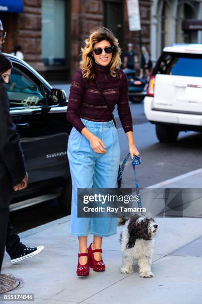 Actress Jennifer Esposito enters the "AOL Build" taping at the AOL Studios on September 28, 2017 in New York City.