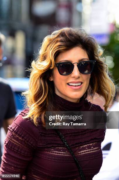 Actress Jennifer Esposito enters the "AOL Build" taping at the AOL Studios on September 28, 2017 in New York City.