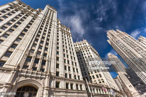wrigley building historic architecture in chicago illinois - magnificent mile stock pictures, royalty-free photos & images
