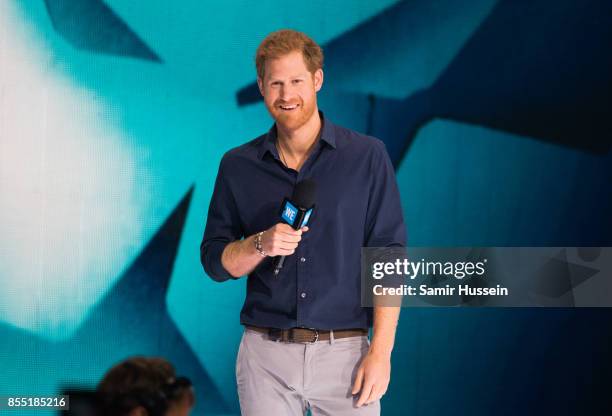 Prince Harry gives a speech at WE Day on day 6 of the Invictus Games Toronto 2017 on September 28, 2017 in Toronto, Canada. The Games use the power...