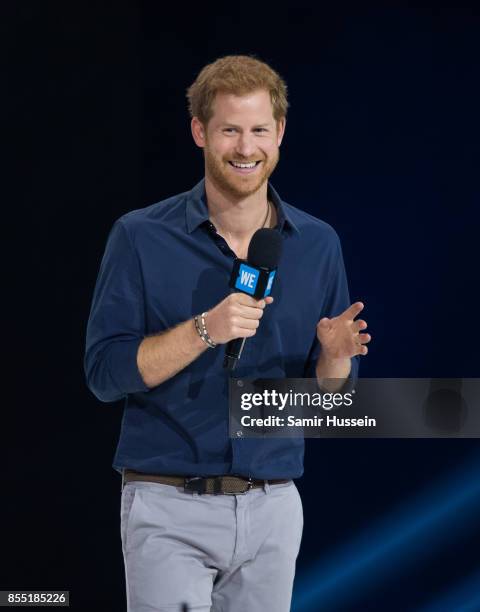 Prince Harry gives a speech at WE Day on day 6 of the Invictus Games Toronto 2017 on September 28, 2017 in Toronto, Canada. The Games use the power...