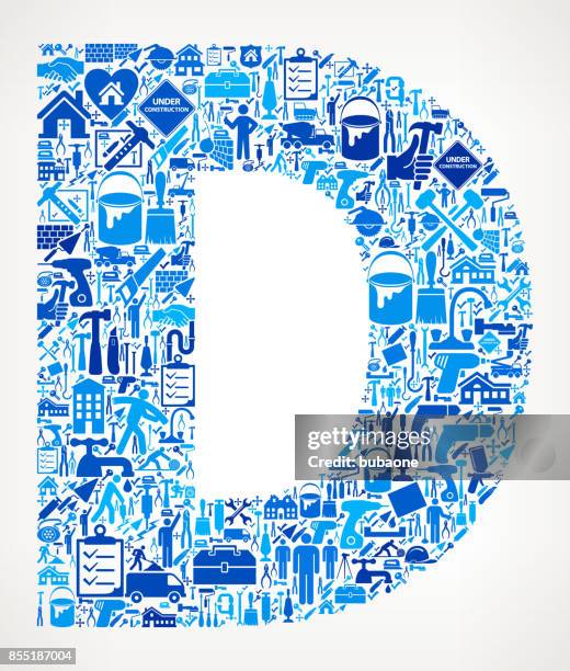 letter d home renovation repair vector icon pattern - construction worker hands stock illustrations