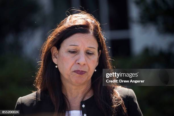 Acting U.S. Secretary of Homeland Security Elaine Duke pauses while briefing reporters following a meeting with President Donald Trump at the White...