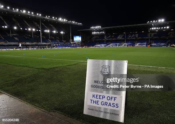 Keep Off The Grass' sign at Goodison Park before the UEFA Europa League, Group E match.