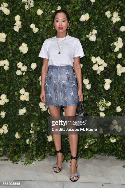 Aimee Song attends the Balmain show as part of the Paris Fashion Week Womenswear Spring/Summer 2018 on September 28, 2017 in Paris, France.