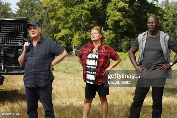 Miss Rebecca Thrall " Episode 503 -- Pictured: James Spader as Raymond "Red" Reddington, Aida Turturro as Heddie Hawkins, Hisham Tawfiq as Dembe Zuma...