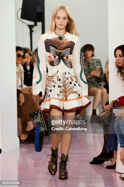 Model walks the runway at the Chloe Spring Summer 2018 fashion show during Paris Fashion Week on September 28, 2017 in Paris, France.