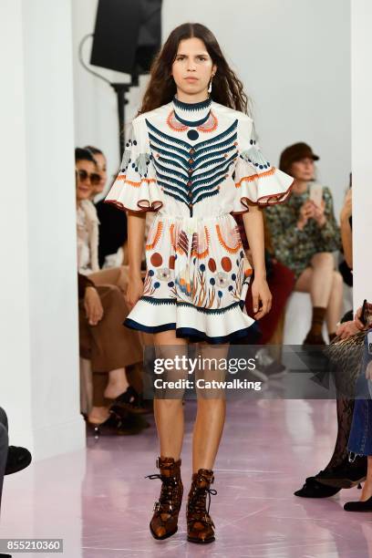 Model walks the runway at the Chloe Spring Summer 2018 fashion show during Paris Fashion Week on September 28, 2017 in Paris, France.