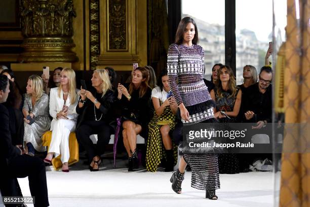 Cindy Bruna walks the runway during the Balmain show as part of the Paris Fashion Week Womenswear Spring/Summer 2018 on September 28, 2017 in Paris,...