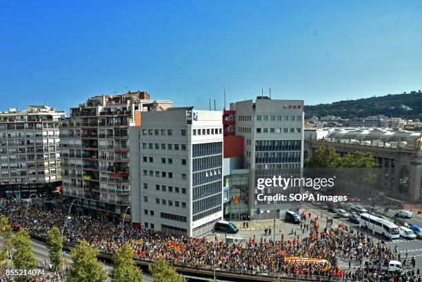 General view of a crowd of students are seen during the protest. Around 15,000 students gathered to express their dissatisfaction against the Spanish...