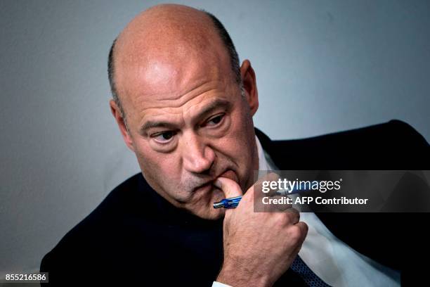 National Economic Council Director Gary Cohn waits to speak about tax reform during a briefing at the White House September 28, 2017 in Washington,...