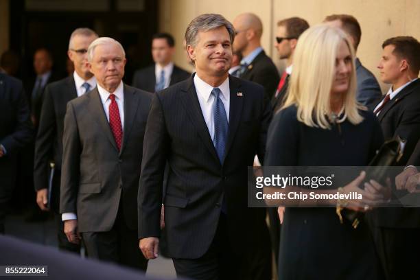 Federal Bureau of Investigation Deputy Director Andrew McCabe, U.S. Attorney General Jeff Sessions, FBI Director Christopher Wray and his wife Helen...